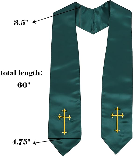 Size chart for forest green choir stole