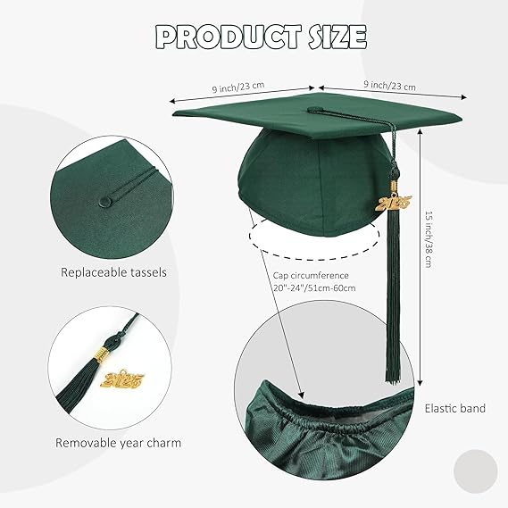 Newrara Matte Adult/Teen Unisex Graduation Gown and Cap set with Tassel