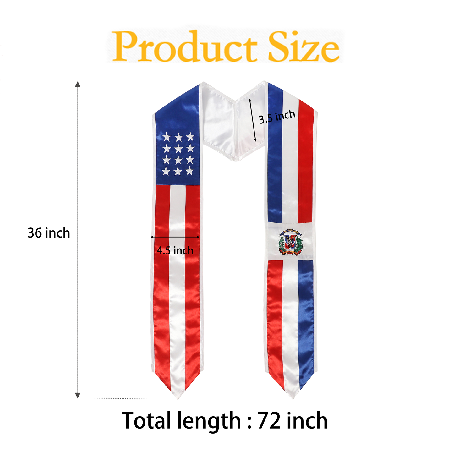 Flag-themed stole flat with measurements