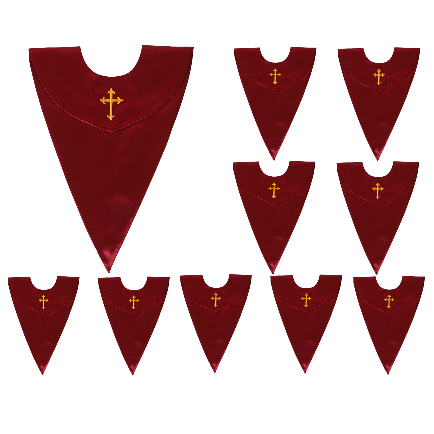 10 pack church choir stoles with cross embroidery