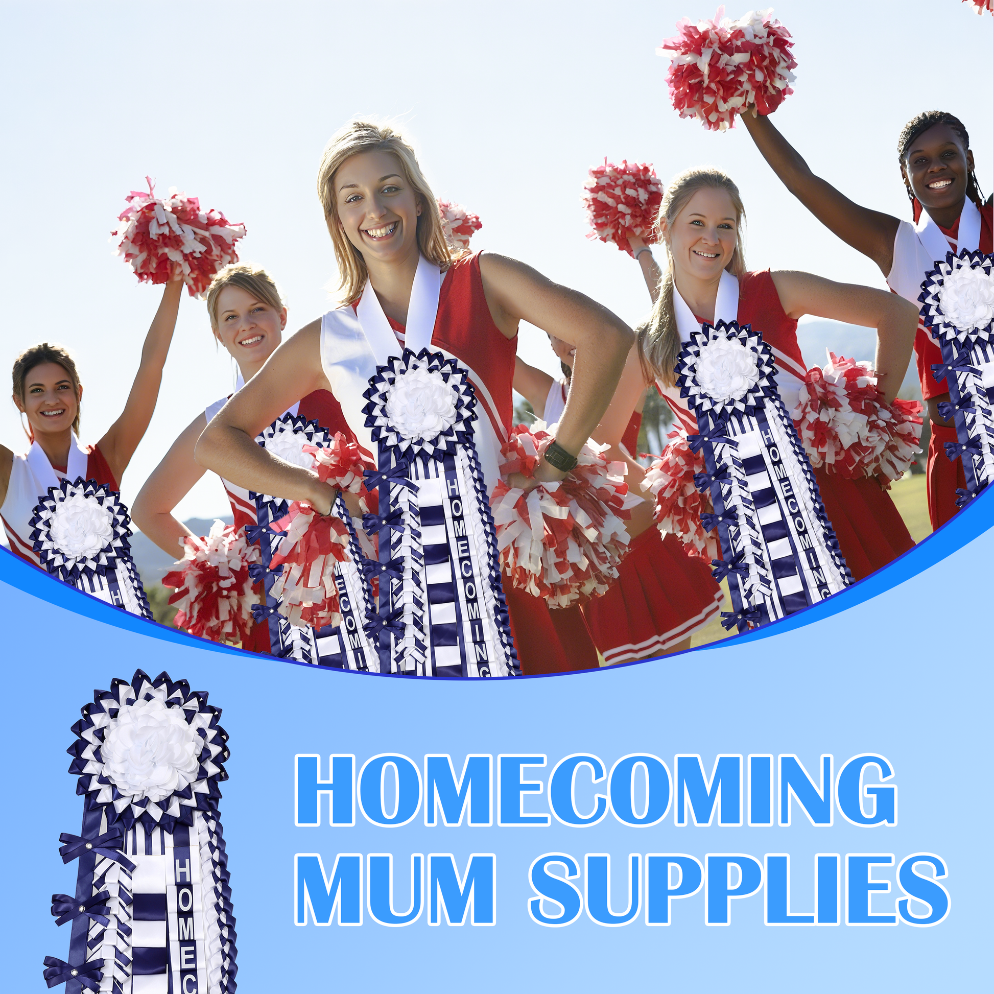 Colorful HOMECOMINGMUM SUPPLIES showcased for graduation and school celebrations