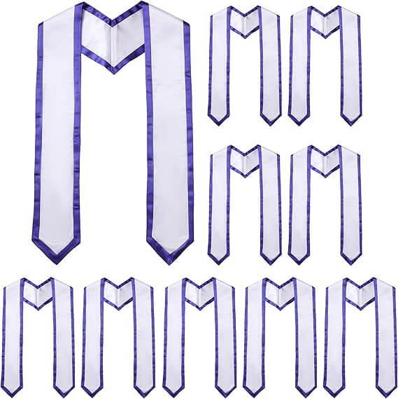 Newrara 10PCS Graduation Honor Stole with Classic Pointed Ends and Trim 72'' in white and purple.