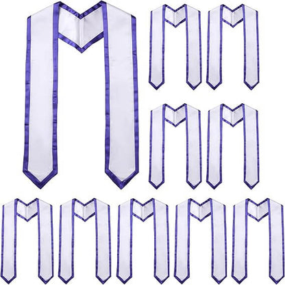 Newrara 10PCS Graduation Honor Stole with Classic Pointed Ends and Trim 72'' in white and purple.