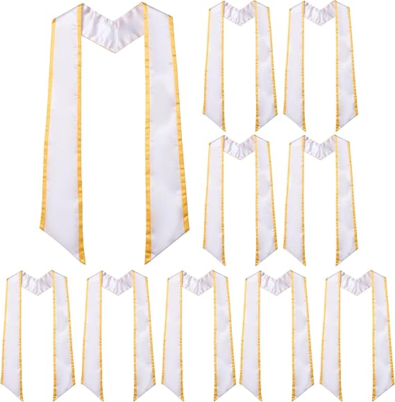 10 pack graduation honor stoles with angled ends and gold trim