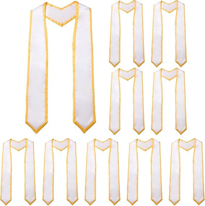 Newrara 10PCS Graduation Honor Stole with Classic Pointed Ends and Trim 72'' in white with gold trim