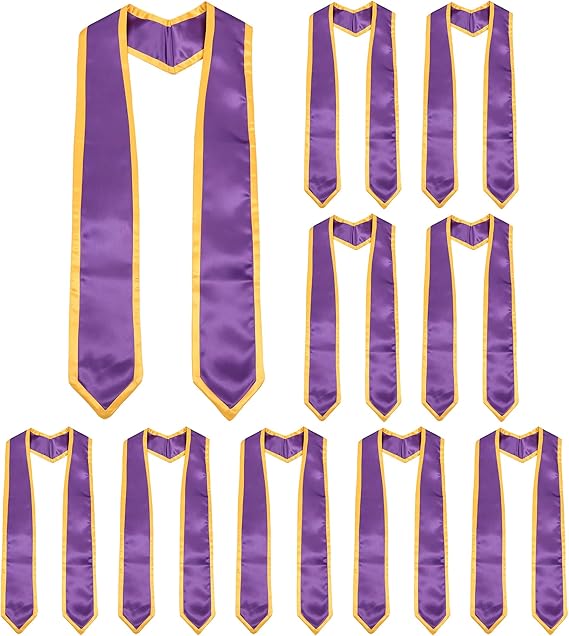 Graduation stoles set – ten 72″ honor stoles with classic point and purple with gold trim