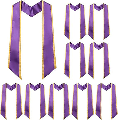 Set of 10 graduation honor stoles in purple with Angled Ends and Gold Trim