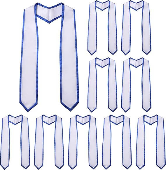 Newrara 10PCS Graduation Honor Stole with Classic Pointed Ends and Trim 72'' showcased in premium satin material.