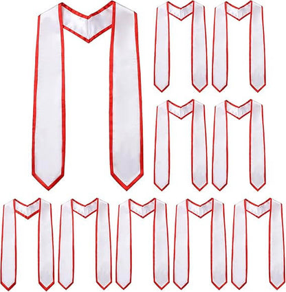 Newrara 10PCS Graduation Honor Stole with Classic Pointed Ends and Trim 72'' in red and white design.