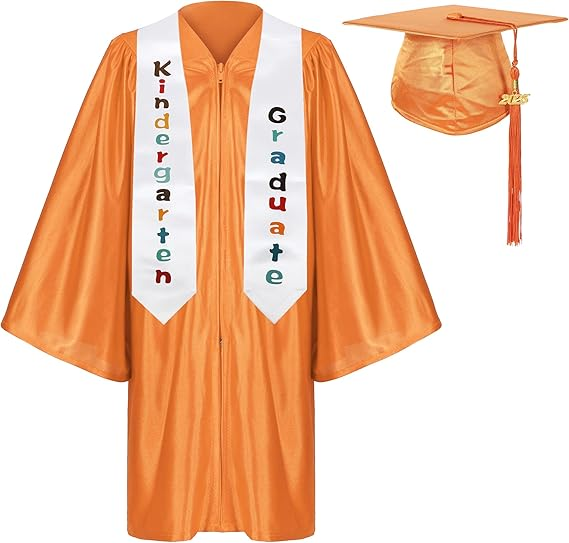 Newrara Shiny Kindergarten Graduation Gown with Cap & Stole Set with Year Tassel