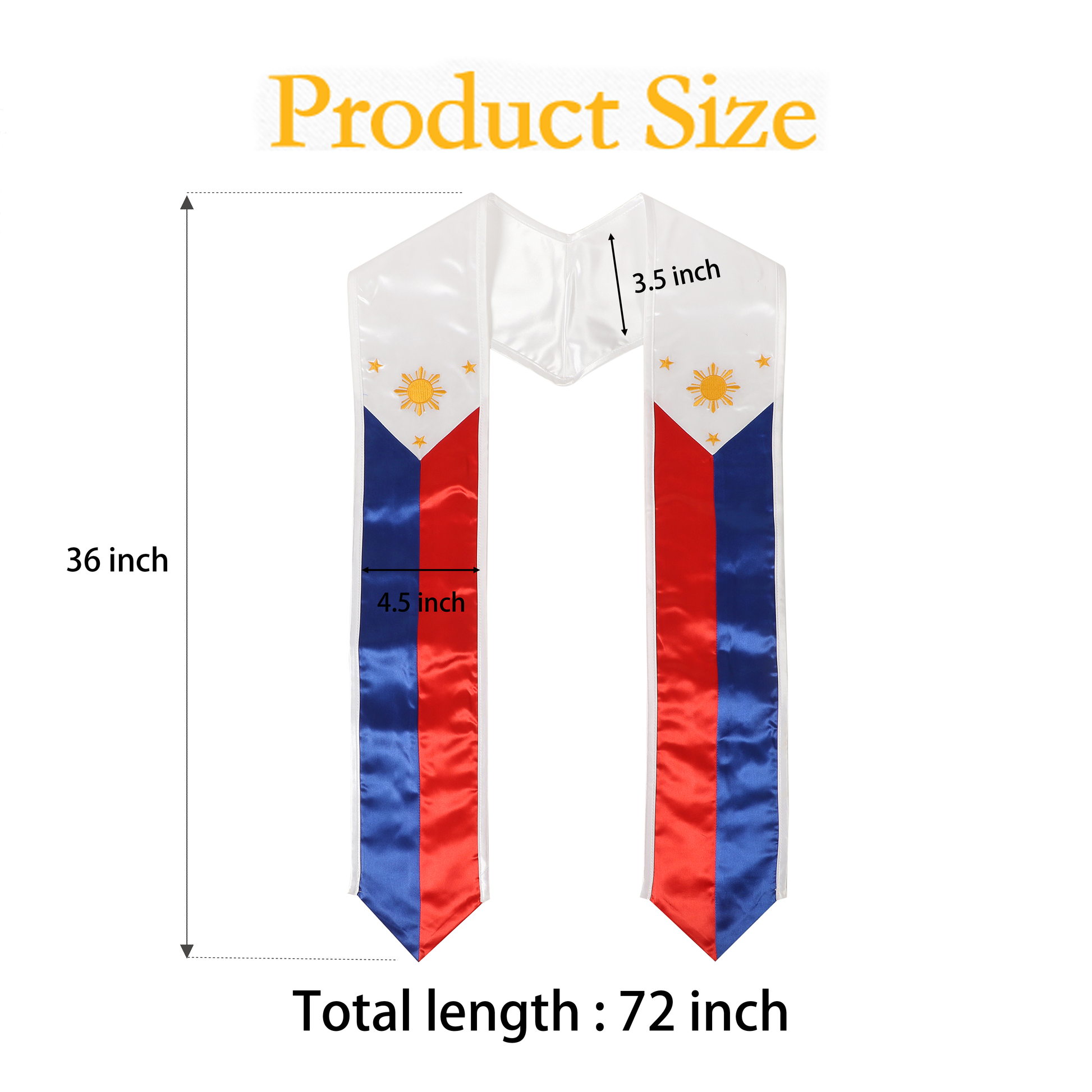 Flag-themed stole flat with measurements