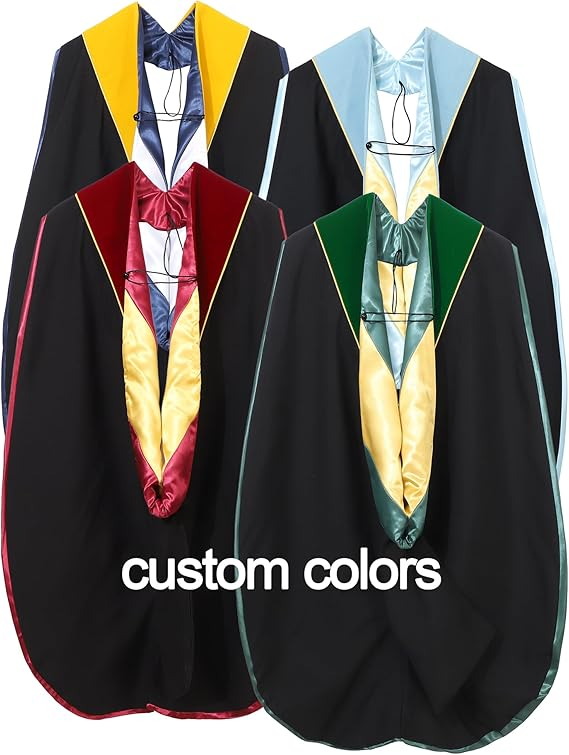 Newrara Deluxe Doctoral Graduation Hood Multiple Colors with Gold Piping