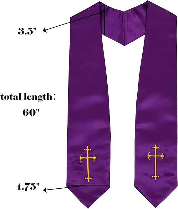 Newrara Traditional Church Choir Stole with Embroidered Cross 60''