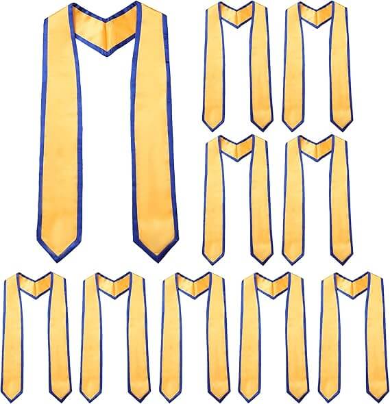 Graduation stoles set – ten 72″ honor stoles with classic point and gold with royal blue trim