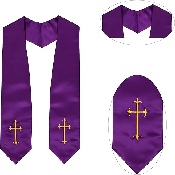 Newrara Traditional Church Choir Stole with Embroidered Cross 60''
