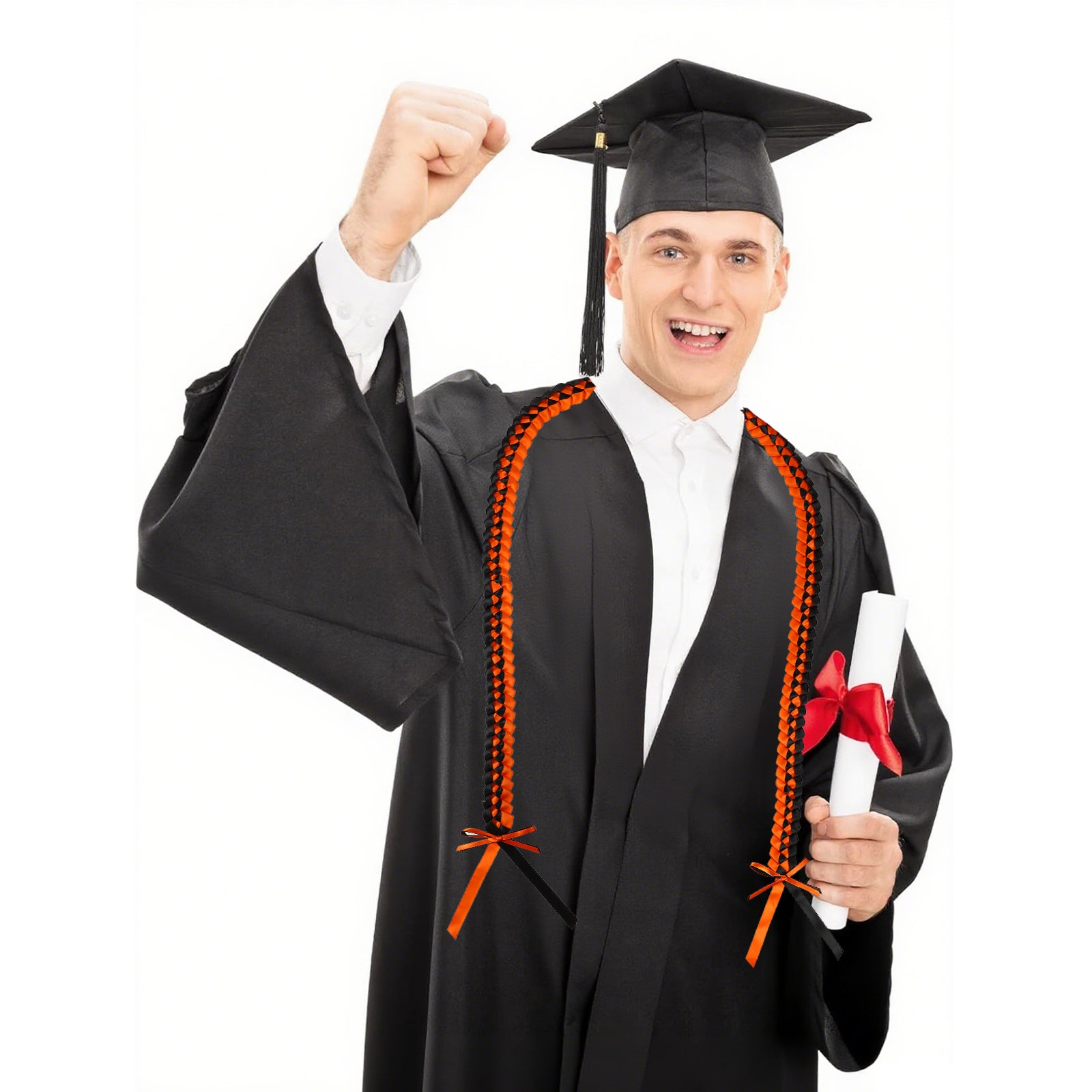 Handcrafted graduation lei with layered ribbon design