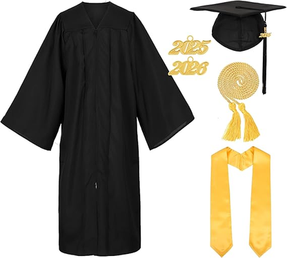 Newrara Unisex Matte Graduation Cap and Gown Set with Stole & Honor Cords