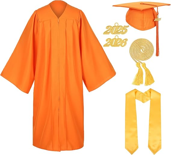 Newrara Unisex Matte Graduation Cap and Gown Set with Stole & Honor Cords