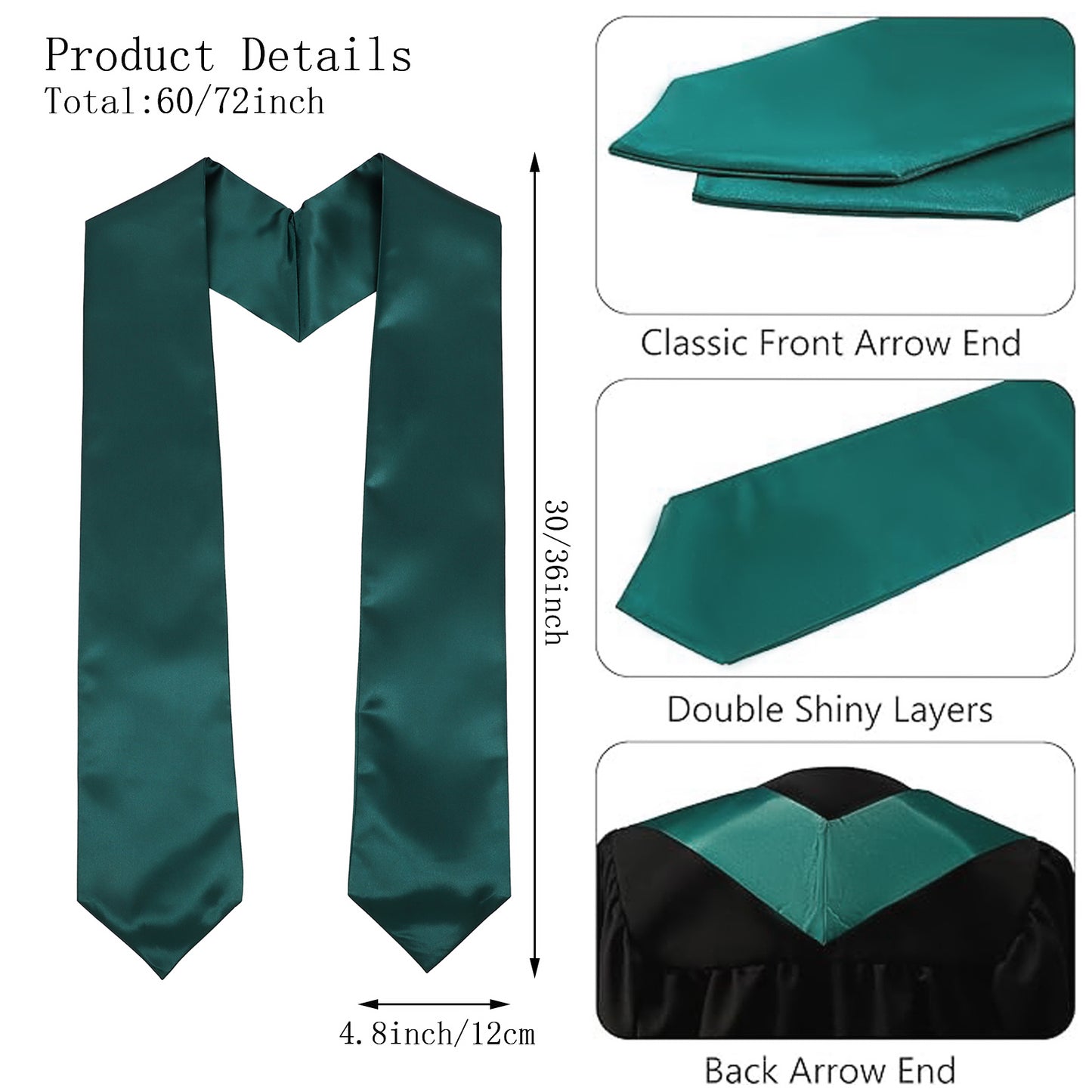 Newrara 6-pieces Unisex Adults Plain Graduation Stoles 60''/72''