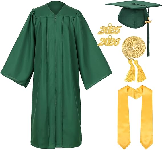 Newrara Unisex Matte Graduation Cap and Gown Set with Stole & Honor Cords