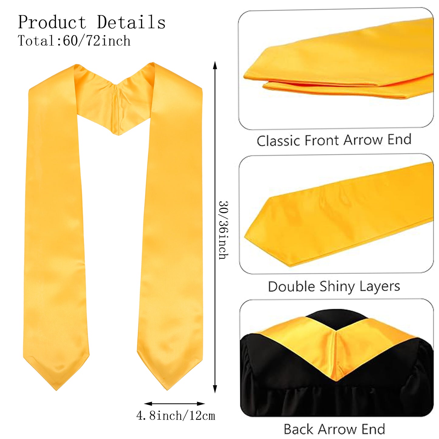 Newrara Plain Graduation Stoles for Adults 60''/72''