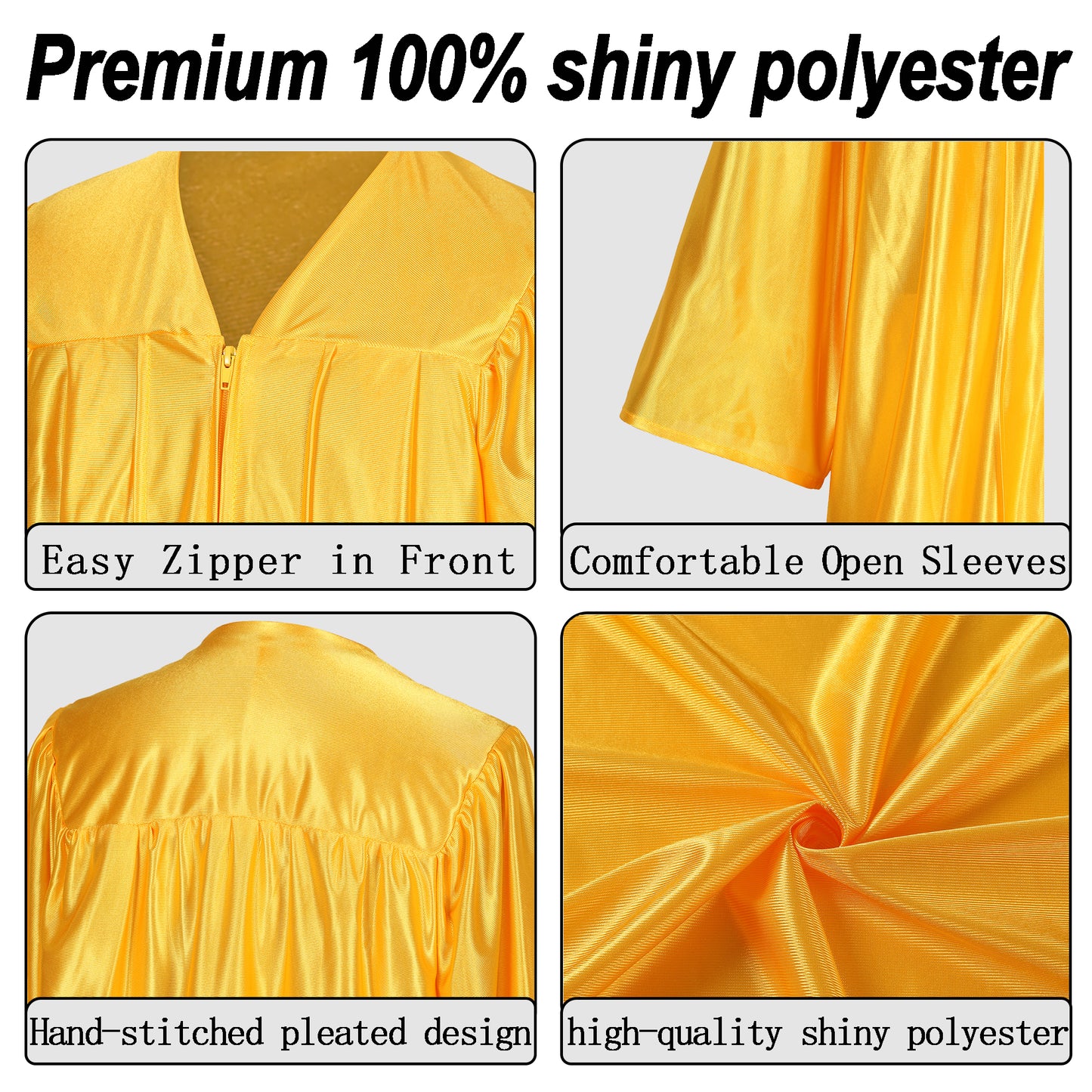 Newrara Graduation Adult/Teen Gown with Gold Stole & Cap Set