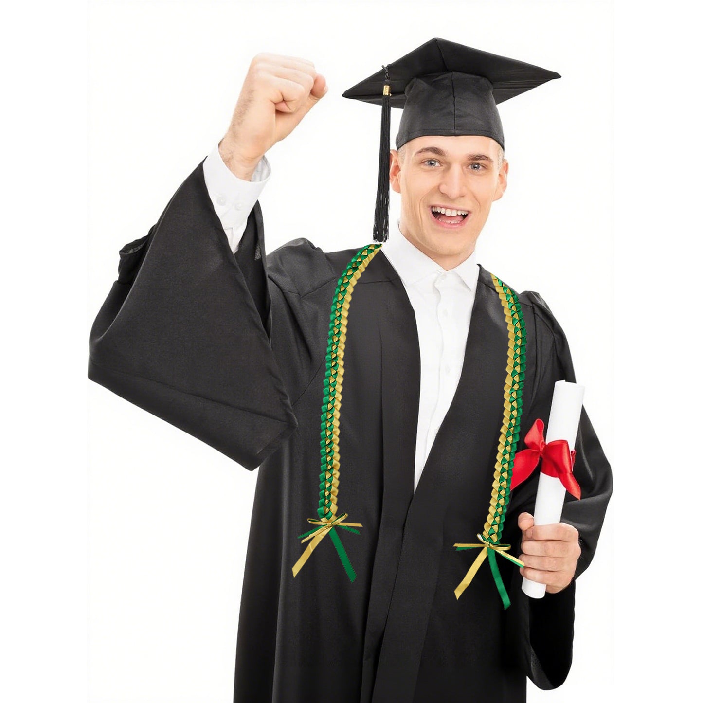 Green and Gold  handmade graduation lei set for schools