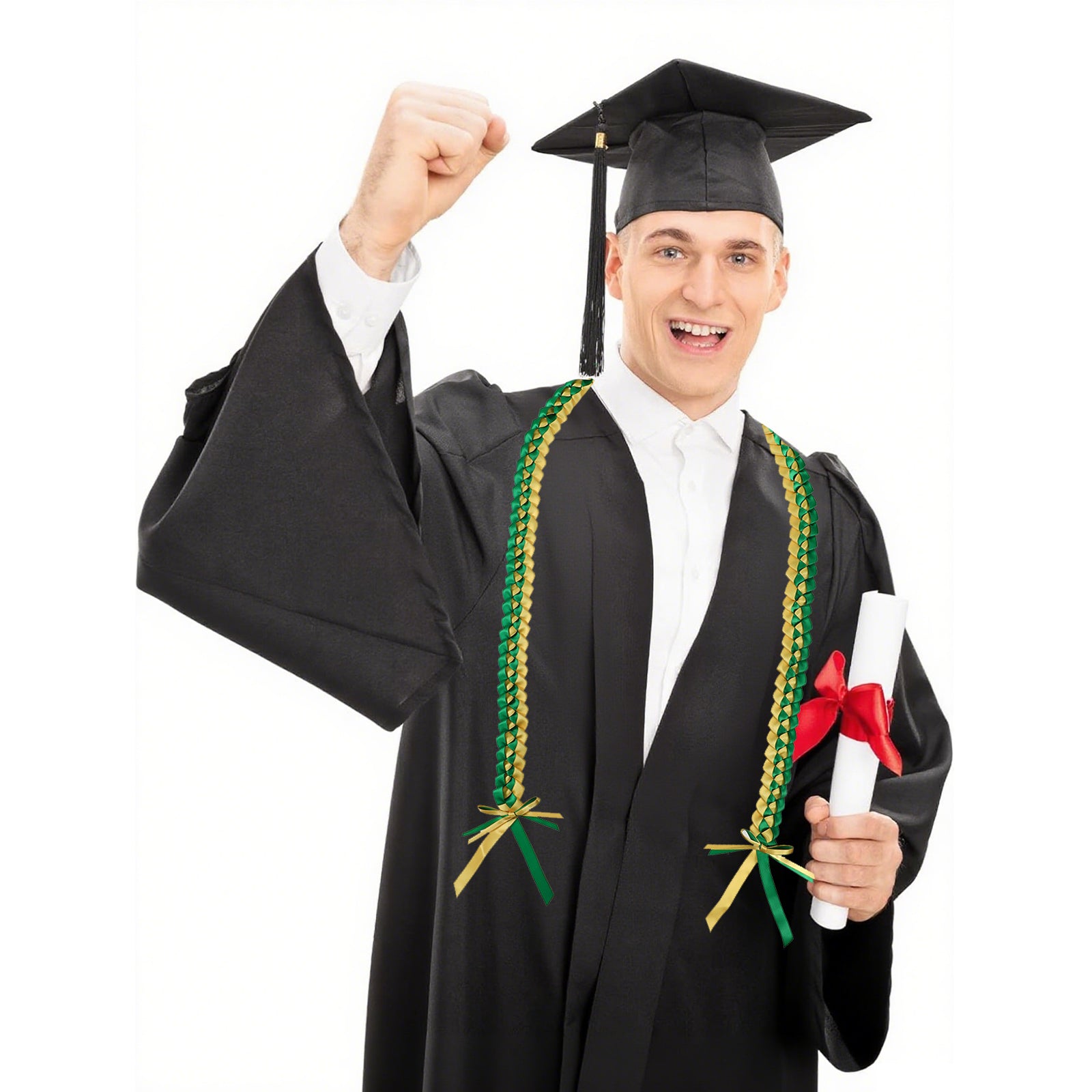 Green and Gold  handmade graduation lei set for schools