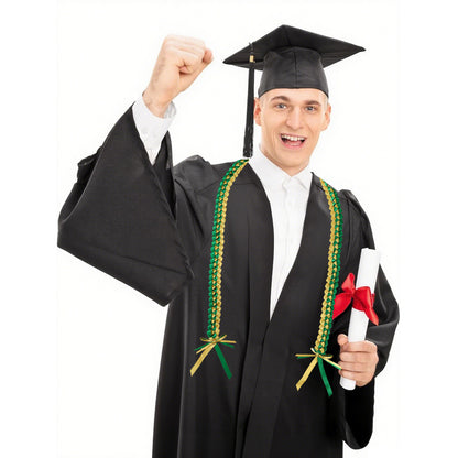 Green and Gold  handmade graduation lei set for schools