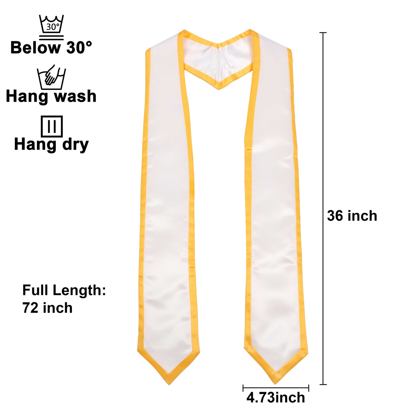 Newrara 10PCS Graduation Honor Stole with Classic Pointed Ends and Trim 72'' in white with yellow trim.