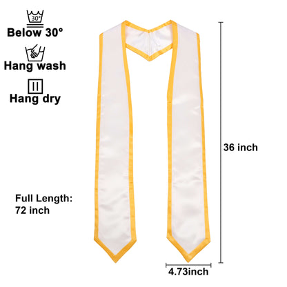 Newrara 10PCS Graduation Honor Stole with Classic Pointed Ends and Trim 72'' in white with yellow trim.