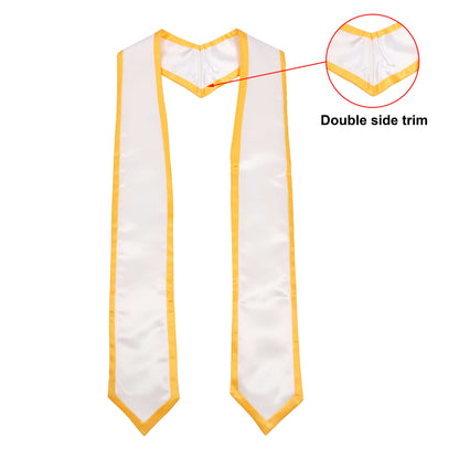 Newrara 10PCS Graduation Honor Stole with Classic Pointed Ends and Trim 72'' in white satin with yellow trim