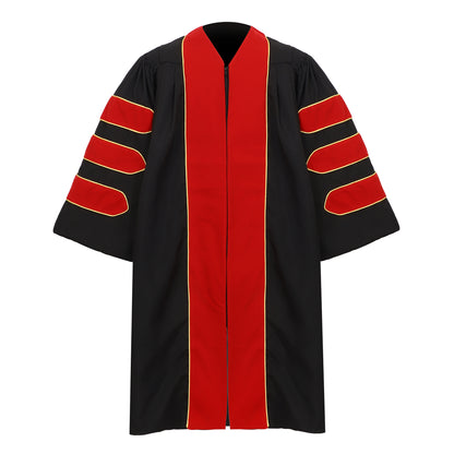 Newrara Deluxe Doctoral Graduation Gown with Velvet and Gold Piping