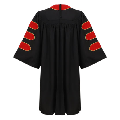 Newrara Deluxe Doctoral Graduation Gown with Velvet and Gold Piping