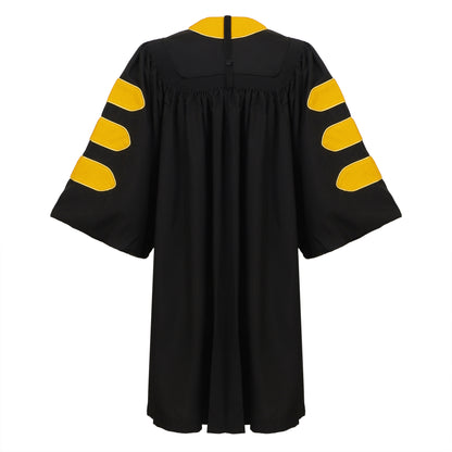 Newrara Deluxe Doctoral Graduation Gown with Velvet and Gold Piping
