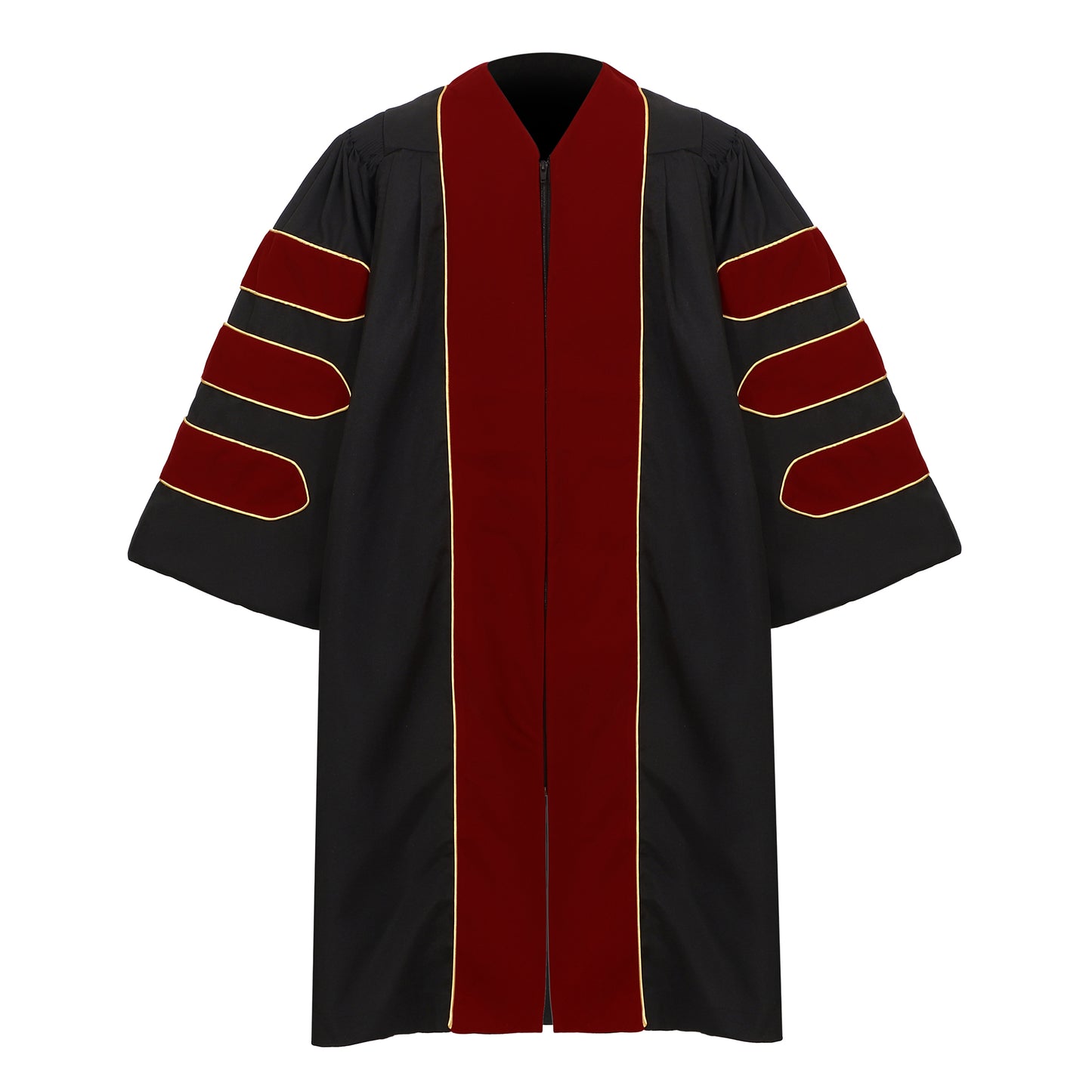 Newrara Deluxe Doctoral Graduation Gown with Velvet and Gold Piping