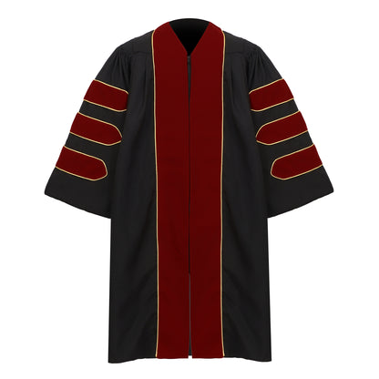 Newrara Deluxe Doctoral Graduation Gown with Velvet and Gold Piping