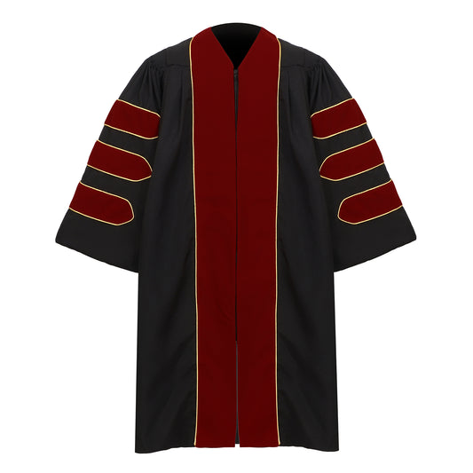 Newrara Deluxe Doctoral Graduation Gown with Velvet and Gold Piping