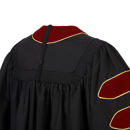 Newrara Deluxe Doctoral Graduation Gown with Velvet and Gold Piping
