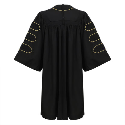 Newrara Deluxe Doctoral Graduation Gown with Velvet and Gold Piping