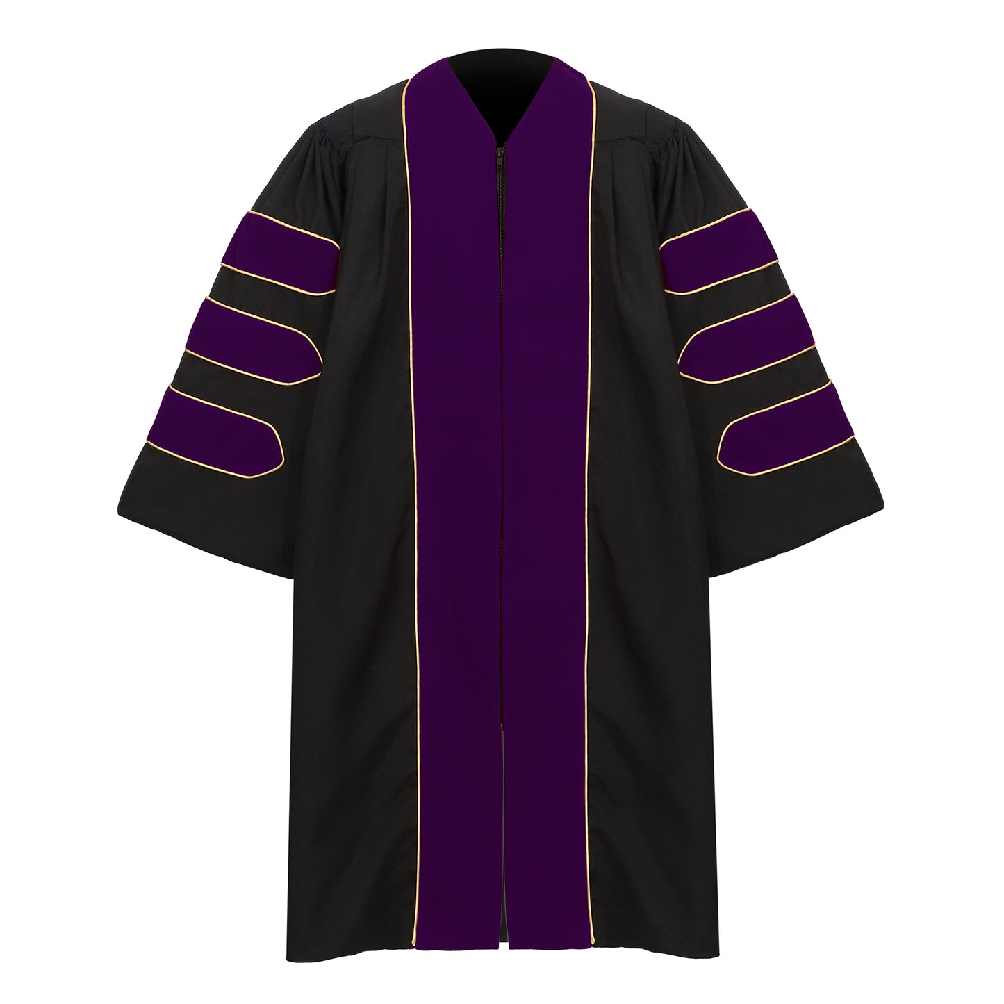 Newrara Deluxe Doctoral Graduation Gown with Velvet and Gold Piping