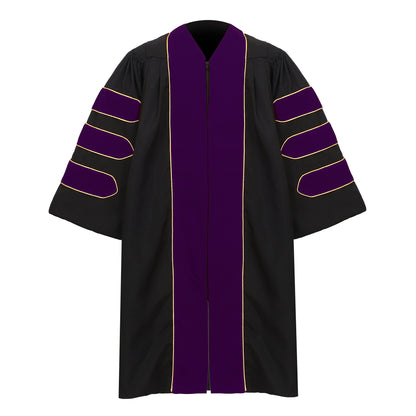 Newrara Deluxe Doctoral Graduation Gown with Velvet and Gold Piping