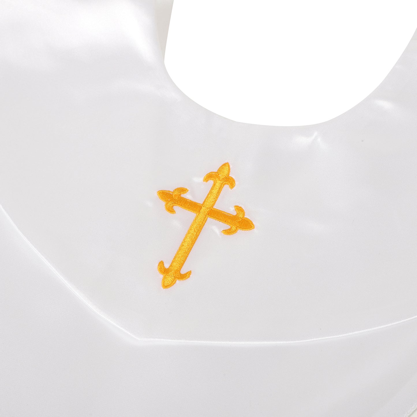 Gold stitched cross embroidery detail on church stole