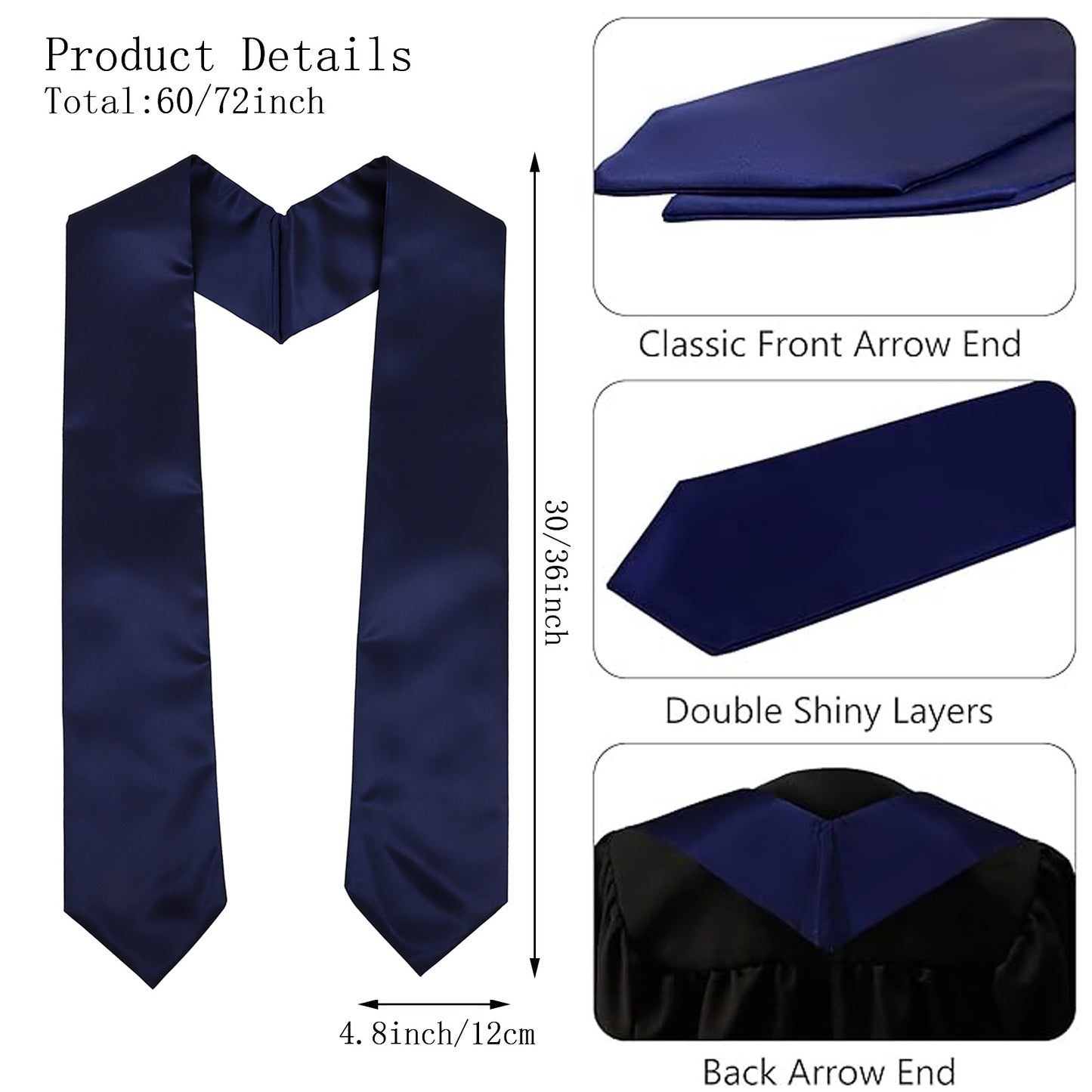 Newrara Plain Graduation Stoles for Adults 60''/72''