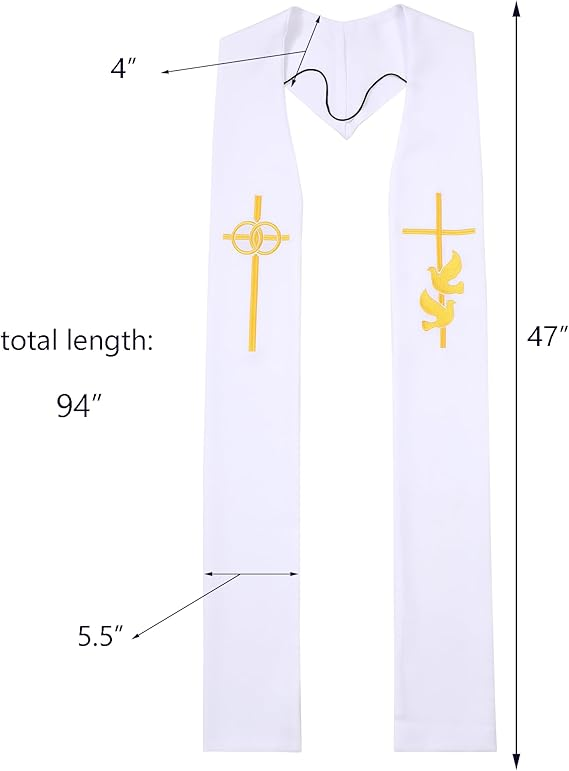 Newrara Pastor Stole with Embroidered Cross for Clergy 94''/98''