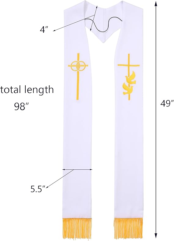 Newrara Pastor Stole with Embroidered Cross for Clergy 94''/98''