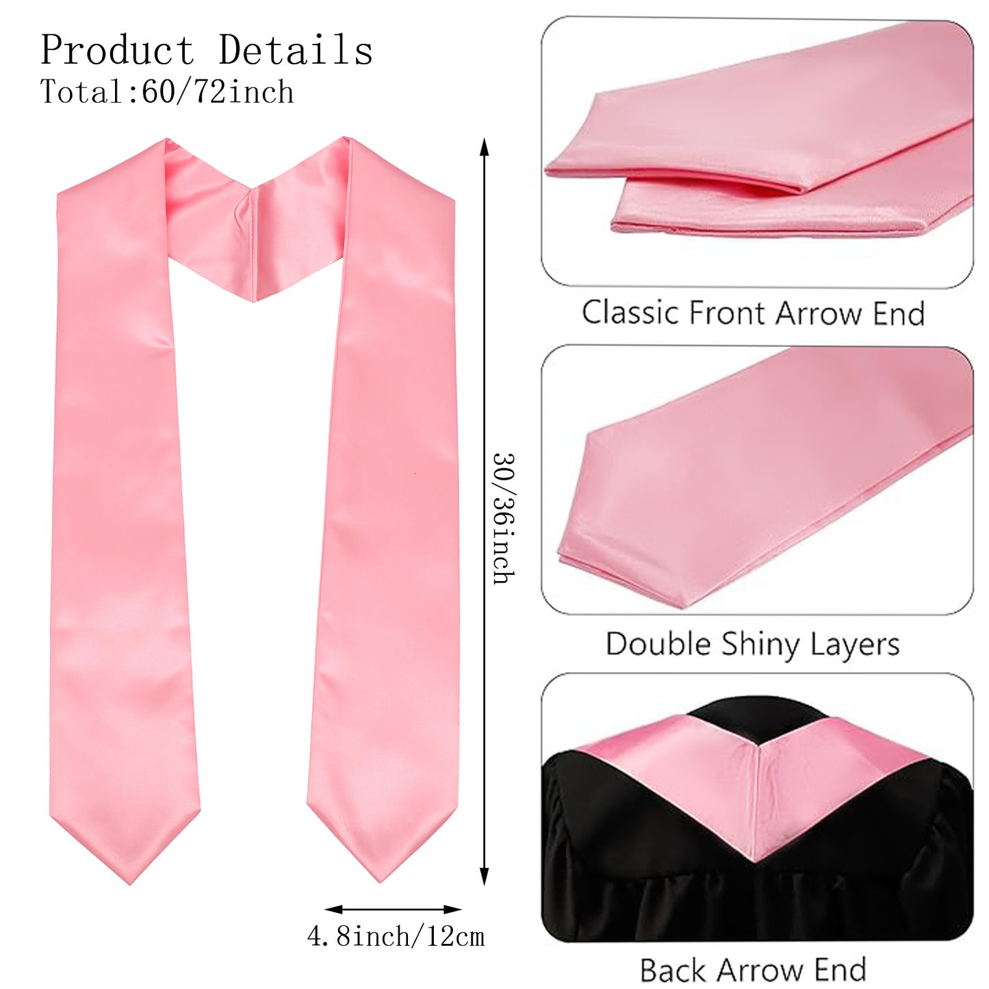 Newrara 6-pieces Unisex Adults Plain Graduation Stoles 60''/72''