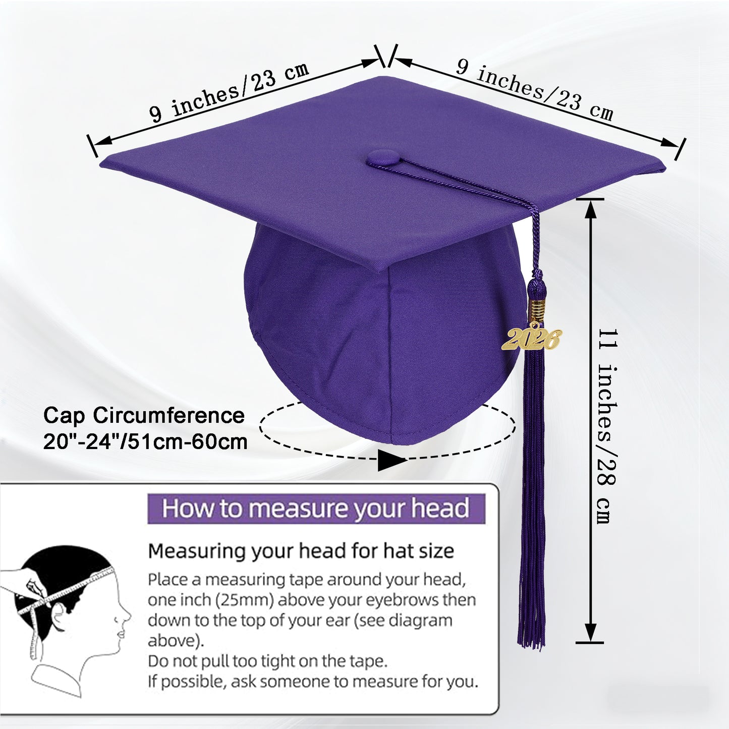 Newrara Unisex Adult/Teen Matte Graduation Cap with Tassel & Year Charm