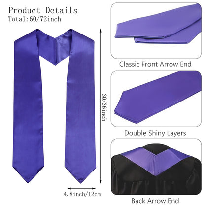 Newrara 6-pieces Unisex Adults Plain Graduation Stoles 60''/72''
