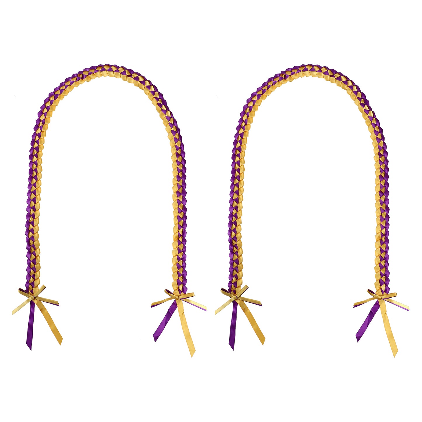 2pcs Purple and Gold graduation ribbon lei in classic braided design